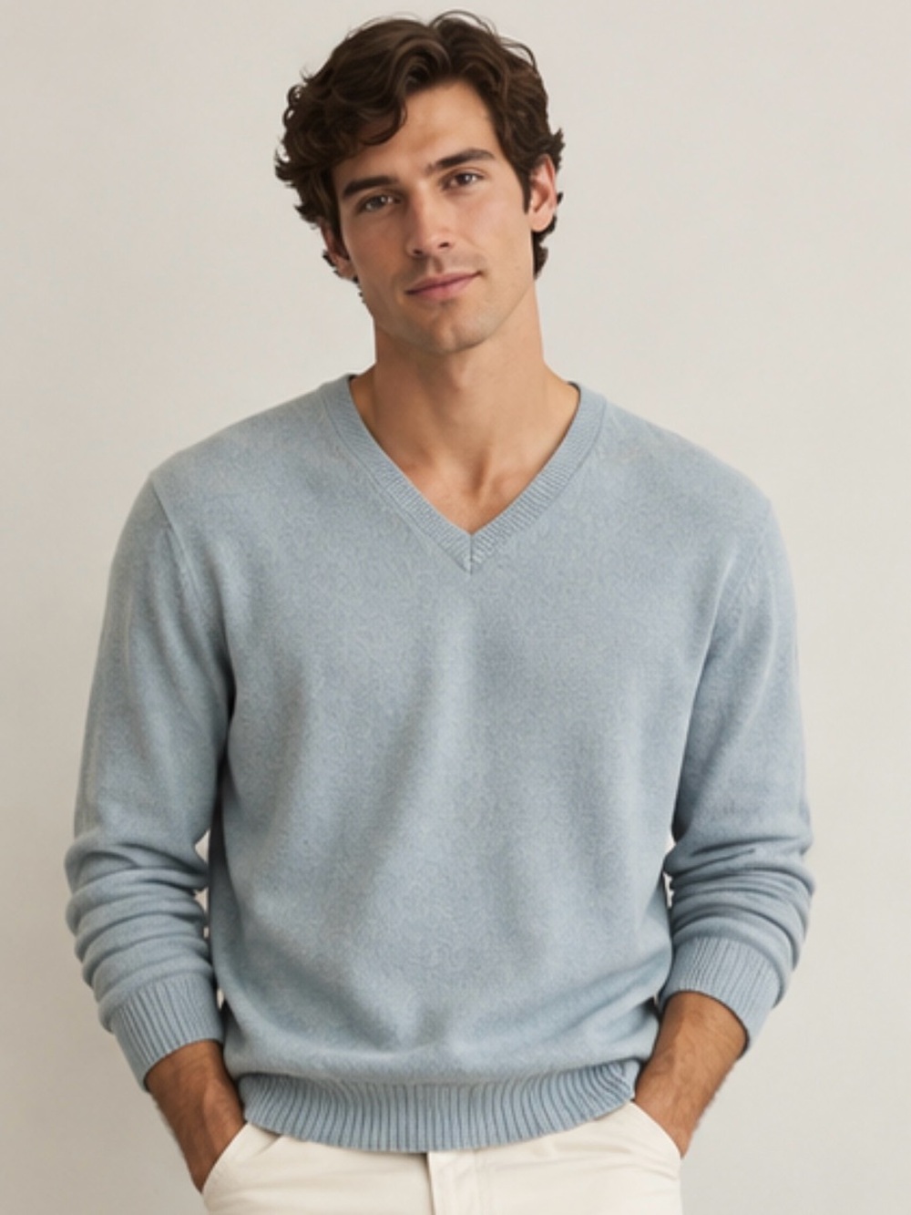Uniqlo Cashmere V-Neck Light Blue Sweater